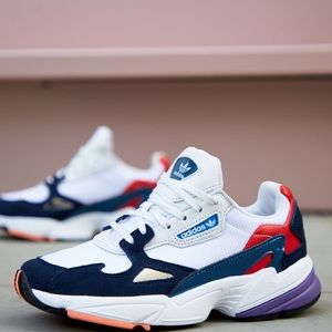 Women’s Crystal White/Navy Adidas Falcon Sneakers